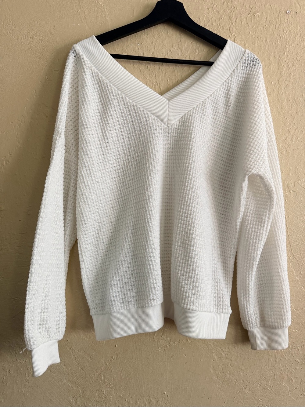 Classic V-Neck White Textured Sweater